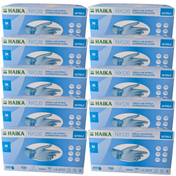 Haika NX520 Nitrile 2000 Gloves - Pack of 10x 200 Gloves - Size: Medium 8 - Single Use Nitrile Examination Glove