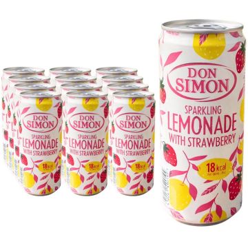 Don Simon Sparkling Lemonade With Strawberry - Pack of 12 x 330ml Cans - Refreshing Fruit Juice With Sugar & Sweetener