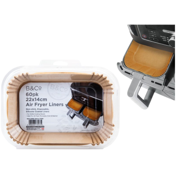 Air Fryer Liners, Rectangle – 60pcs (22 x 14cm, Non-Stick & Disposable) - B&CO