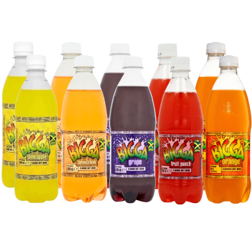 Bigga Soft Drink Mix - Pack of 10 x 600ml (Available Flavours: 2x Orange, 2x Fruit Punch, 2x Grape, 2x Pineapple, 2x Jamaica Cola)