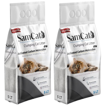 SamCat 10L(2x5L) Activated Carbon Molecules Clumping Cat Litter - Low Dust & Tracking, Strong Clumping, Long Term Use