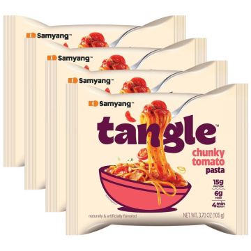 Samyang Tangle Chunky Tomato Pasta - Pack of 4 x 15g - Rich, Delicious & Easy to Prepare