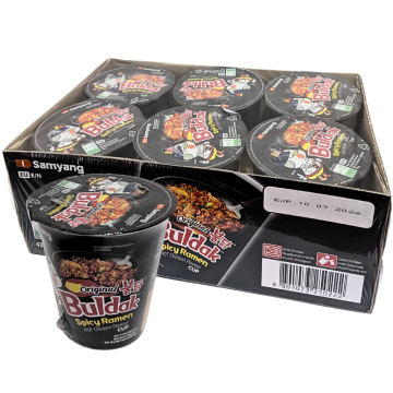 Samyang Buldak Original Hot Chicken Flavour Spicy Ramen Cup - Pack of 6 x 70g - Stir-Fried Ramen, Halal