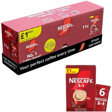 Nescafe 3 in 1 Original (PMP) - 66 Single Serve Powder - (Pack of 11 x 6 Sachets) x 16g - Instant Coffee Beverage, Smooth & Rich