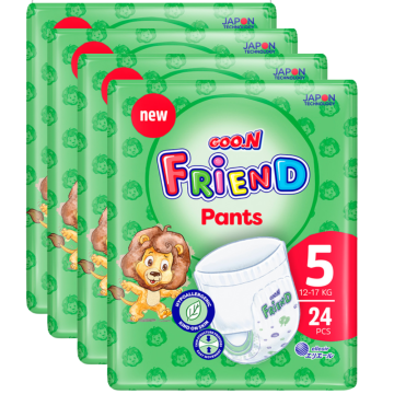 GOO.N Friend Pants Size 5 (12-17kg) Pack of 4x24pcs (Total - 96 Nappies) - Hypoallergenic Kind on Skin, Thin Structure, Easy Movement
