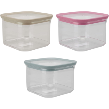 Square Storage Containers 500ml with Insert Card – Set of 3 (One of Each Colour: Pink, Grey, Cream)