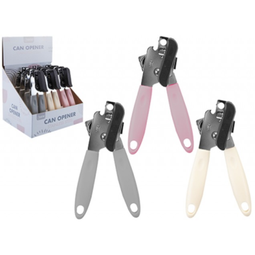 Stainless Steel Can Opener with Comfort Grip – 1PC (Random Colour: Pink, Grey, Cream)