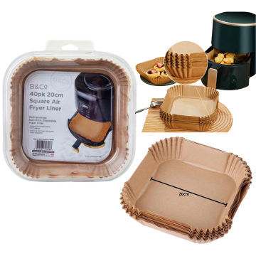 Air Fryer Liners, Square – 40PCS (20 x 20cm, Non-Stick & Disposable) - B&CO