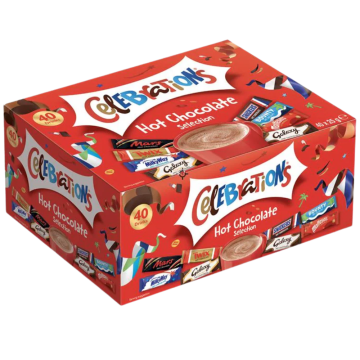 Celebrations Hot Chocolate Selection Drinks - Pack of 40 x 25g - Assorted Flavours: Mars, Twix, Milky Way, Galaxy Caramel, Galaxy, Maltesers, Bounty & Snickers