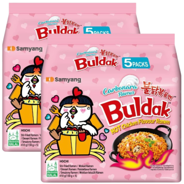 Samyang Buldak Carbonara Flavour Hot Chicken Flavour Ramen - Pack of 10 (2x5pk) x 140g - Stir-Fried Ramen, Halal