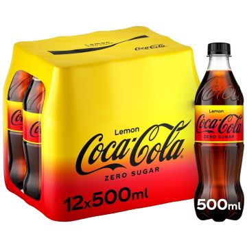Coca-Cola Zero Sugar Lemon 500ML Bottles - Pack of 12 - Crisp Cola with Zesty Lemon, Best Before: 31/01/2026