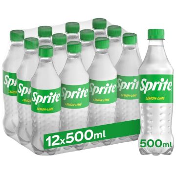 Sprite Regular Lemon-Lime Bottles - Pack of 12 x 500ml Refreshing Lemon Lime Flavour Drinks, BBE: 28.02.2026