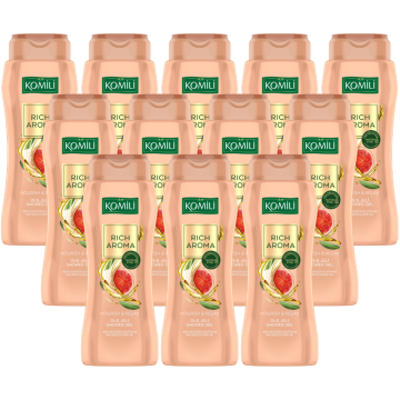 KOMILI Rich Aroma Nourish & Relax Shower Gel , Fig Seeds & Olive Oil - Pack of 12 x 500ml - Long Lasting Body Wash