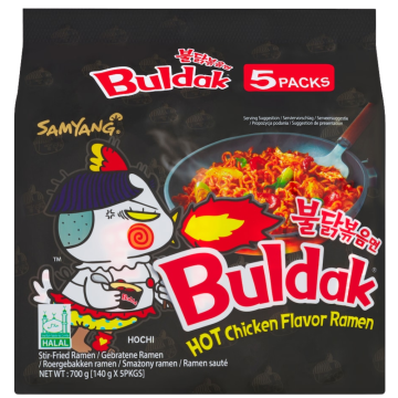 Samyang Buldak Hot Chicken Flavor Ramen - Pack of 5 x 140g - Stir-Fried Ramen, Halal
