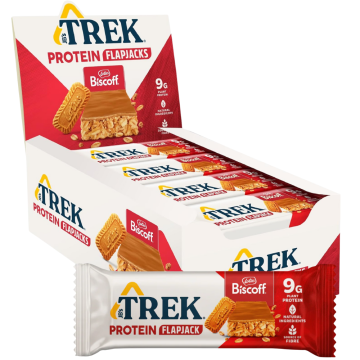 Lotus Biscoff Protein Flapjacks - Pack of 16 x 50g - Oat Bars with Soya Protein Crispies & Caramelised Biscuit Toping - 9G Protein per Bar -  JB's TREK - Best before: 09/12/2025