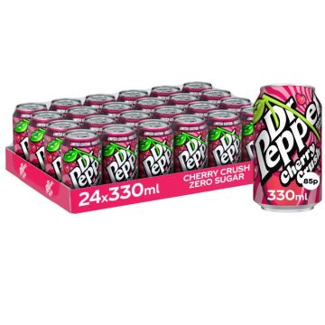 Dr Pepper Cherry Crush Zero Sugar PMP - Pack of 24 x 330ml Cans - Refreshing Cherry Flavor, Best Before: 30/04/2026