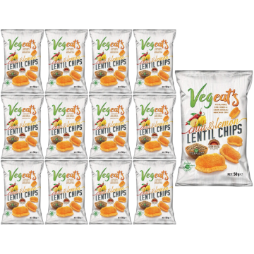 Vegeat's Chili & Lemon Lentil Chips 50g x 12 Oven Baked not Fried