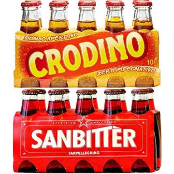 Crodino Aperitivo 10x100ml and SanPellegrino SanBitter Red 10x100ml (Total 20 Glass Bottles)