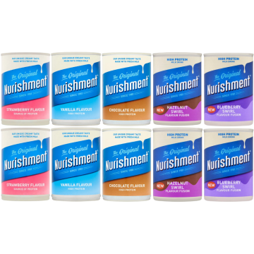 Nurishment Original Mix Cans - Pack of 10 x 400g ( Available Flavours: 2x Strawberry, 2x Chocolate, 2x Vanilla, 2x Hazelnut Swirl, 2x Blueberry Swirl)