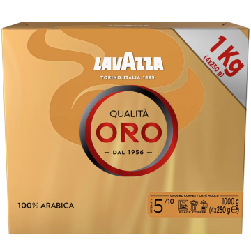 Lavazza Qualita Oro Arabica Ground Black Coffee 1Kg (4 x 250g) with Intensity 5