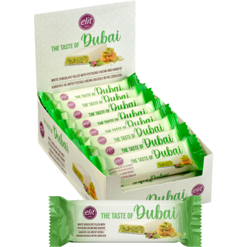 Elit Dubai White Chocolate Filled with Pistachio Cream & Kadayif 30g - Pack of 24 Bars