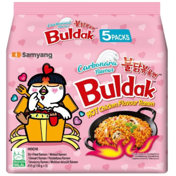 Samyang Buldak Carbonara Flavour Hot Chicken Flavour Ramen - Pack of 5 x 140g - Stir-Fried Ramen, Halal