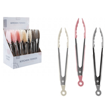 Stainless Steel Kitchen Tongs – 1 Piece (Random Colour: Grey, Pink, or Cream)