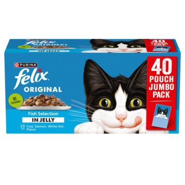 Purina Felix Original Fish Selection In Jelly Adult Cat Food 40 x 85g - Cod, Salmon, White Fish, Plaice