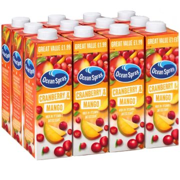 Ocean Spray Cranberry & Mango Juice PMP - Pack of 12 x 1L - Best Before: 12/2025