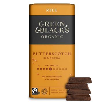 Green & Black's Organic 37% Cocoa Butterscotch Milk Chocolate Bar 2x90g - Best Before: 27.09.2025