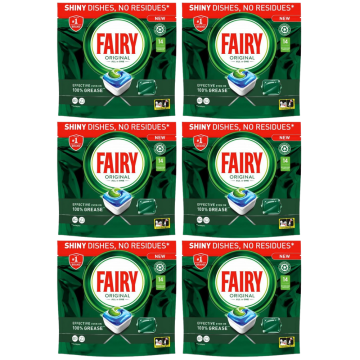 Fairy Original All-in-One Dishwasher Capsules 84 Tablets (6 x 14 Pack) x 189g - Shiny Dishes, No Residues