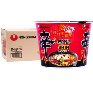 Nongshim Shin Big Bowl Noodle - Pack of 16 x 114g - Hot & Spicy Instant Noodles