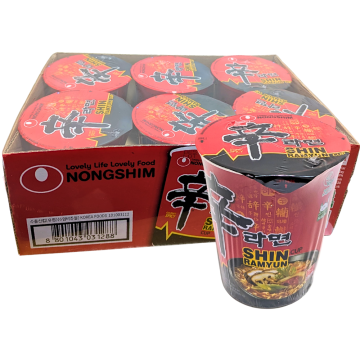 Nongshim Shin Ramyun Noodles Cup - Pack of 6 x 68g - Gourmet Spicy Noodles Cup for Quick Meals