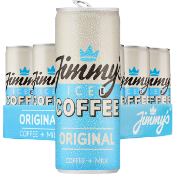 Jimmy Iced Coffee Original Slim Cans - Pack of 12 x 250ml - Coffee + Milk Flavor, Refreshing Iced Coffee