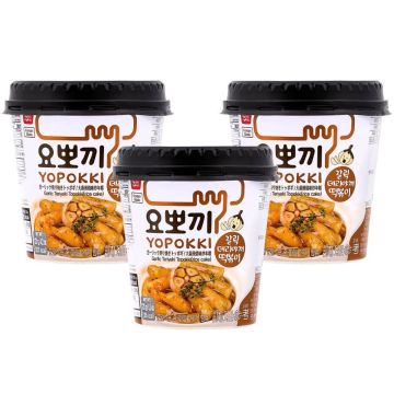 Yopokki Garlic Teriyaki Topokki (360g) - Pack of 3 x 120g - Instant Rice Cakes