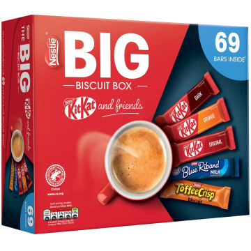 Nestle KitKat & Friends Big Biscuit Box 1.357kg (69 Bars Inside) – KitKat Milk, Dark & Orange, Blue Riband, Toffee Crisp – Best Before 11/2025