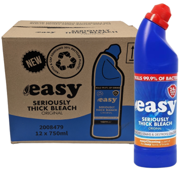 Easy Seriously Thick Bleach Original 750ml - Pack of 12 - Toilet Cleaner Removes Stains & Destroys ODOURS