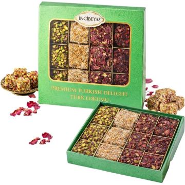 Incibeyaz Premium Mixed Turkish Delight 350g - Assorted Nuts Delight with Pistachios and Rose Petals