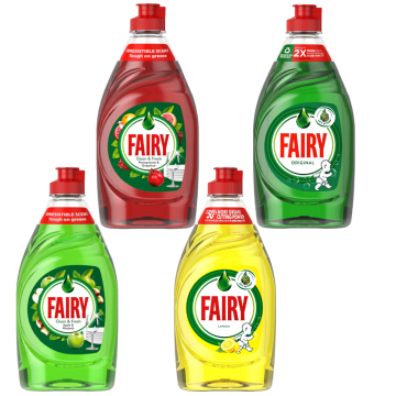 Fairy Washing Up Liquid Mixed Selection 320ml Pack of 4 - Lemon, Apple, Original, Pomegranate Grapefruit