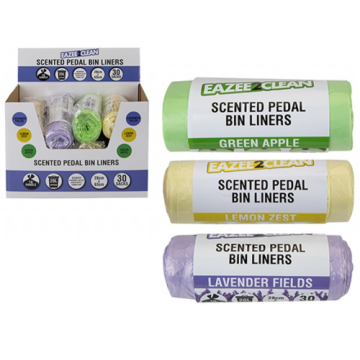 Scented Pedal Bin Liners with Tie Handle 20L - Pack of 3 × 30 Bags (Total Bags - 90) - Scents Available: Lavender Fields, Green Apple & Lemon Zest - Size 28cm x 63cm