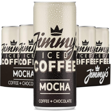 Jimmy Iced Coffee Mocha Slim Cans - Pack of 12 x 250ml - Chocolate + Coffee Flavor, Refreshing Iced Coffee
