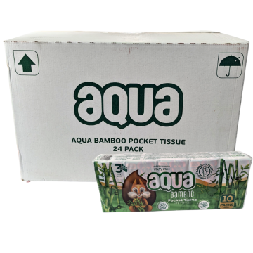 Aqua Bamboo Pocket Tissue 3Ply - 240pk(24x10pk) - Fluffy Plies, Eco-Friendly