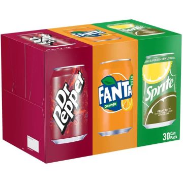 Dr Pepper, Fanta Orange, Sprite Lemon-Lime Cans Variety Pack 330ml x 30