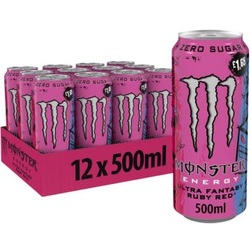 Monster Energy Ultra Fantasy Ruby Red Zero Sugar PMP – Pack of 12 × 500ml Cans - Refreshing Ruby Citrus Energy