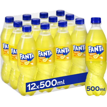 Fanta Lemon Fizzy Drink 500ml Bottles - Pack of 12 - Zesty & Sparkling - Best before 31/01/2026