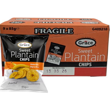 Grace Sweet Plantain Chips - Pack of 9 x 85g - Gluten Free, High in Fibre