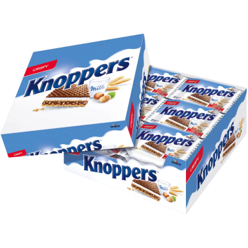 Knoppers Crispy Wafers –  Pack of 24 x 25g Bars - Crunchy Layers with Milk Cream & Smooth Hazelnut Cream Filling