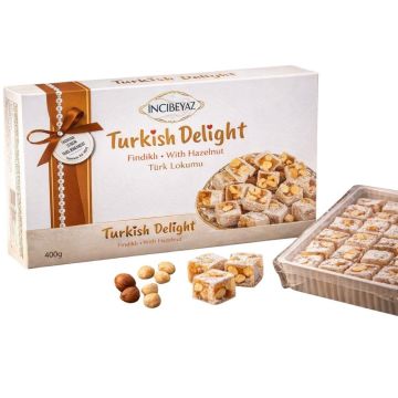 Incibeyaz Turkish Delight With Hazelnut 400g - Made With Beet Sugar - Halal & Gluten Free
