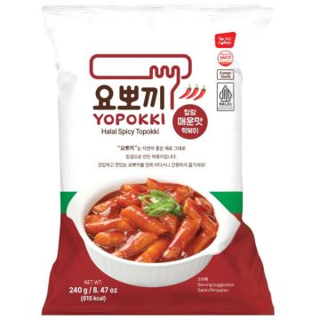 Yopokki Halal Spicy Topokki 240g – Korean Rice Cakes with Spicy Sauce, Halal , Quick & Easy to Prepare