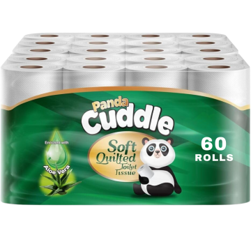 Panda Cuddle Aloe Vera Scented 3-Ply Soft Quilted Toilet Tissue - 60 Rolls (12 x 5 Rolls) Soft, Fresh & Luxurious Comfort